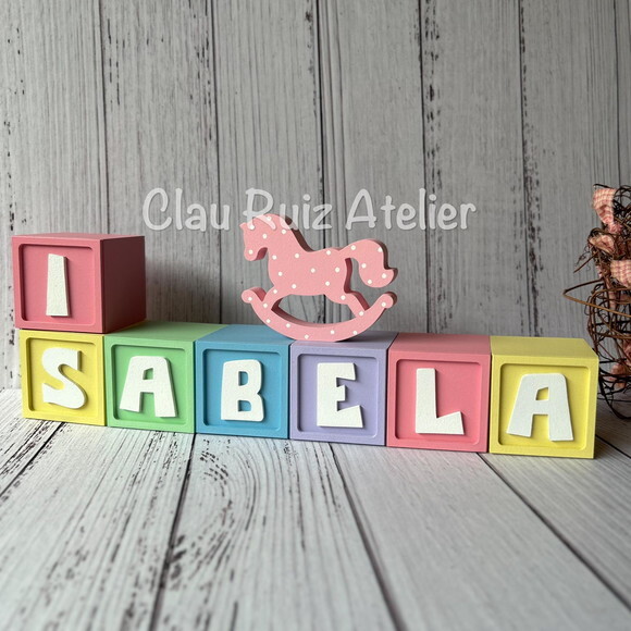 Decoração Bebê - Cubos 6x6cm + 1 Cavalinho de Balaço