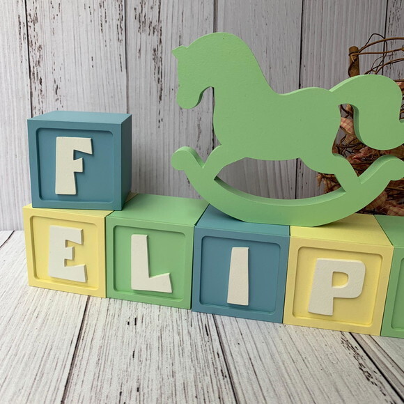 Decoração Bebê - Cubos 6x6cm + Cavalinho de Balaço