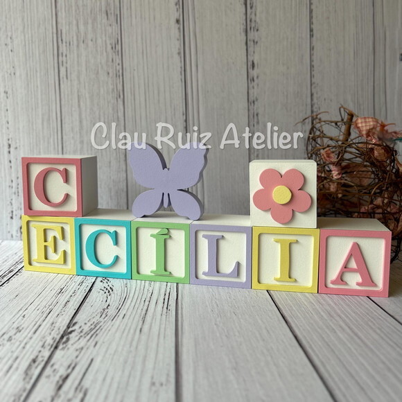 Decoração Bebê - Cubos 6x6cm Candy Ts + Borboleta