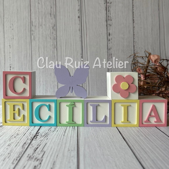Decoração Bebê - Cubos 6x6cm Candy Ts + Borboleta