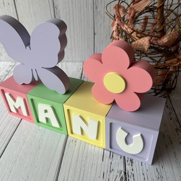 Decoração Bebê - Cubos 6x6cm Candy Ts + Borboleta + Flor