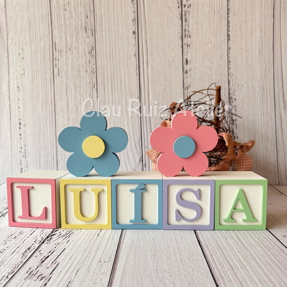Decoração Bebê - Cubos 6x6cm Candy Ts + Dupla de Flor