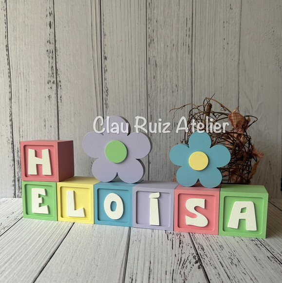 Decoração Bebê - Cubos 6x6cm Candy Ts + Dupla de Flor