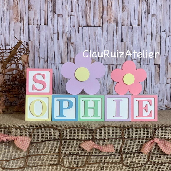 Decoração Bebê - Cubos 6x6cm Candy Ts + Dupla de Flor