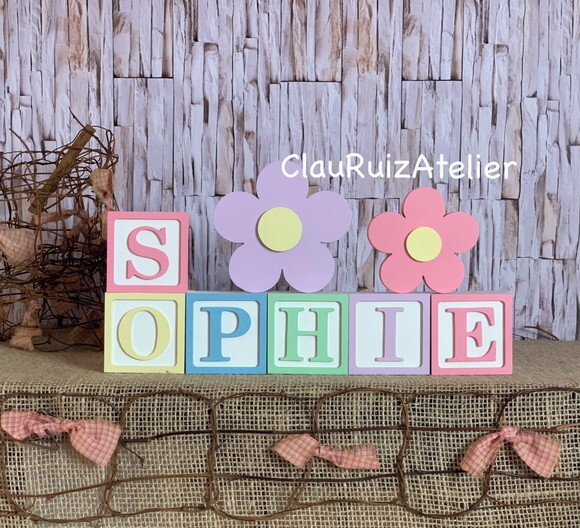 Decoração Bebê - Cubos 6x6cm Candy Ts + Dupla de Flor