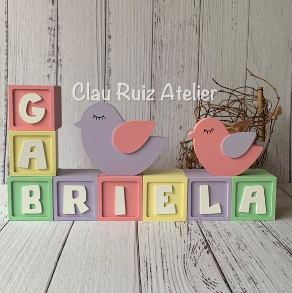 Decoração Bebê - Cubos 6x6cm Candy Ts + Dupla de Passarinho