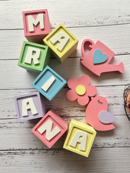 Decoração Bebê - Cubos 6x6cm Candy Ts + Jardim 3 Peças