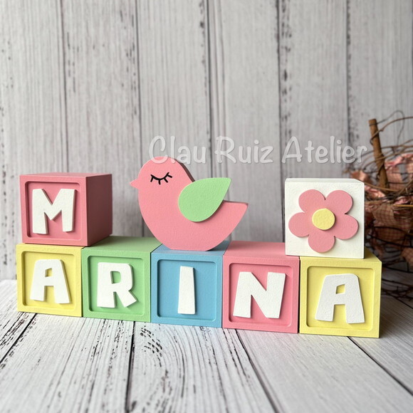 Decoração Bebê - Cubos 6x6cm Candy Ts + Passarinho