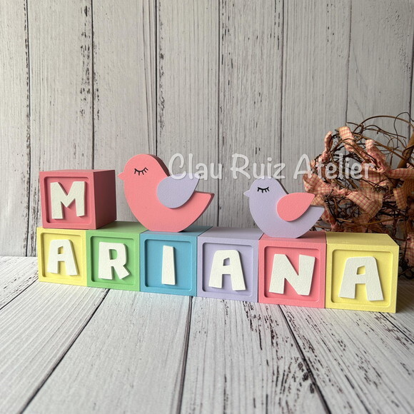Decoração Bebê - Cubos 6x6cm Candy Ts + Passarinho