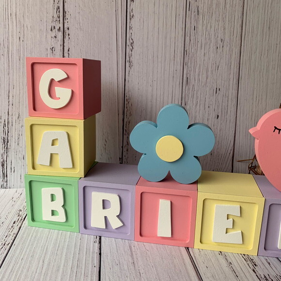 Decoração Bebê - Cubos 6x6cm Candy Ts + Passarinho + Flor