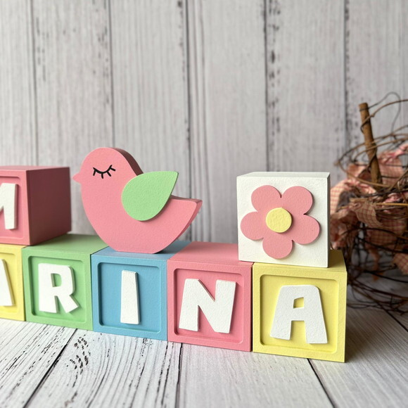 Decoração Bebê - Cubos 6x6cm Candy Ts + Passarinho