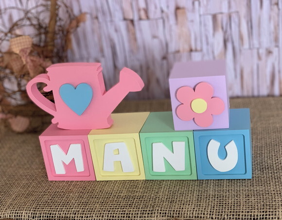 Decoração Bebê - Cubos 6x6cm Candy Ts + Regador