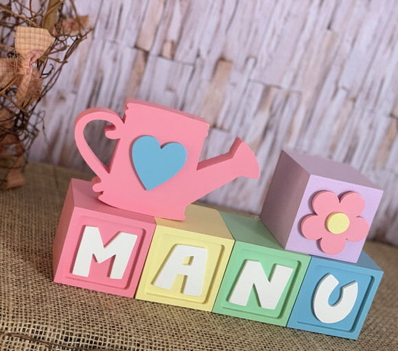 Decoração Bebê - Cubos 6x6cm Candy Ts + Regador