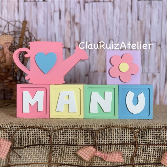 Decoração Bebê - Cubos 6x6cm Candy Ts + Regador