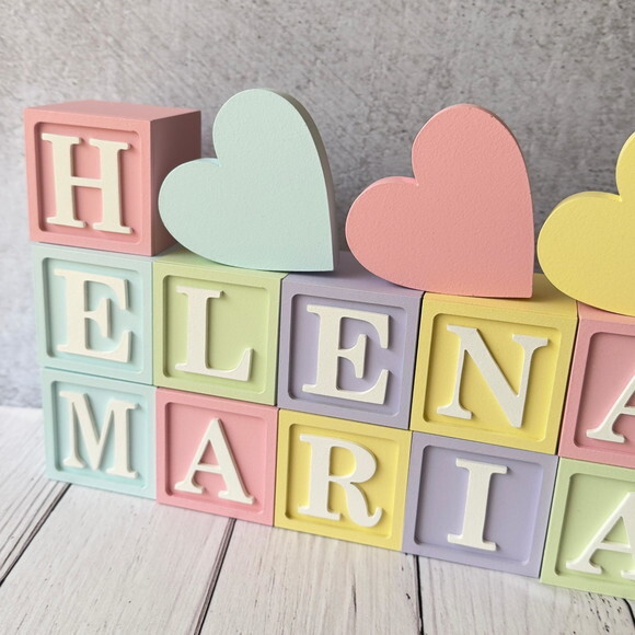 Decoração Bebê - Cubos 6x6cm Candy Ts + Trio de Coração