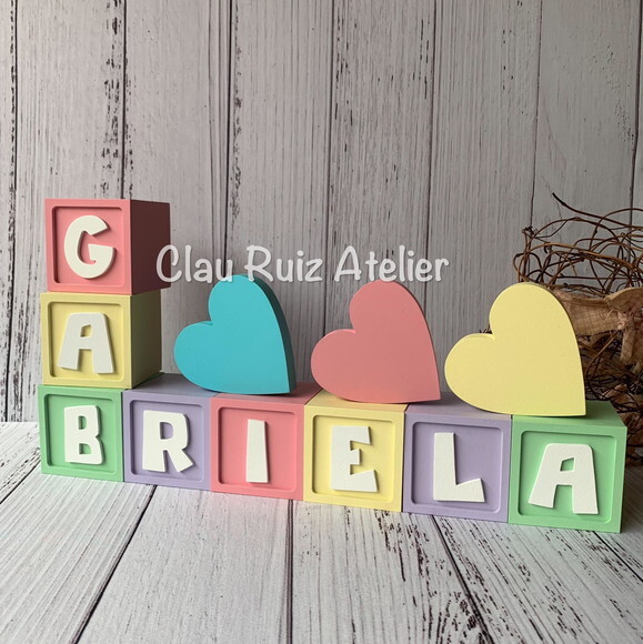 Decoração Bebê - Cubos 6x6cm Candy Ts + Trio de Coração