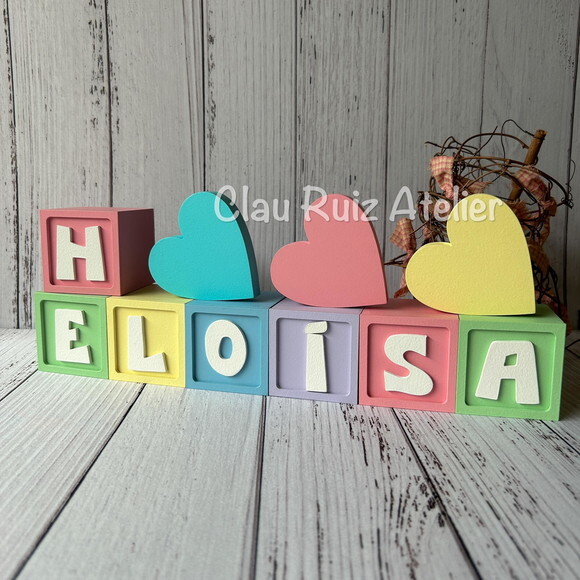 Decoração Bebê - Cubos 6x6cm Candy Ts + Trio de Coração