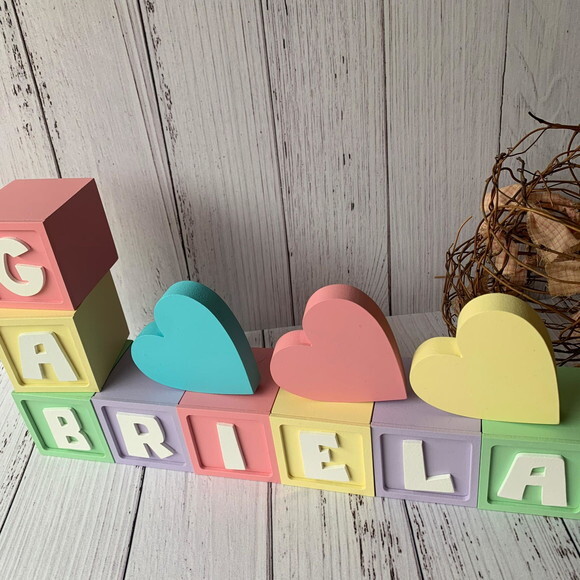 Decoração Bebê - Cubos 6x6cm Candy Ts + Trio de Coração