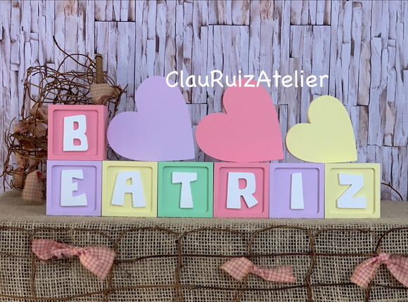 Decoração Bebê - Cubos 6x6cm Candy Ts + Trio de Coração