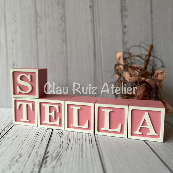 Decoração Bebê - Cubos 6x6cm Nome com Moldura