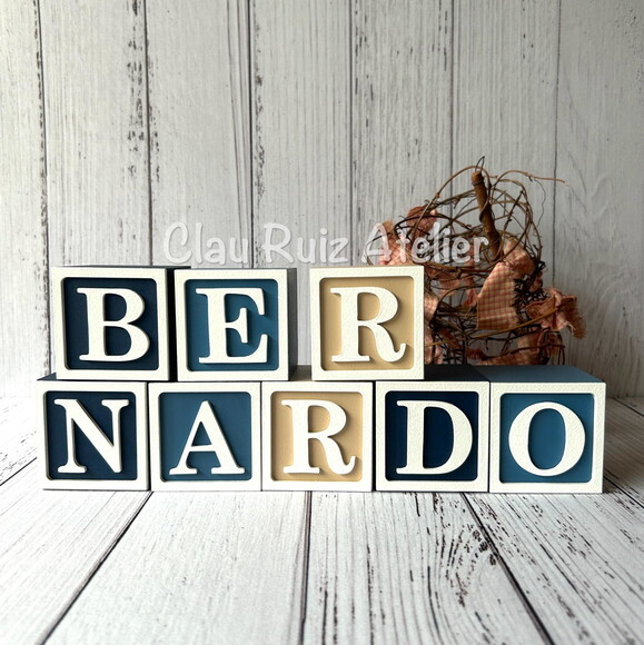 Decoração Bebê - Cubos 6x6cm Nome com Moldura