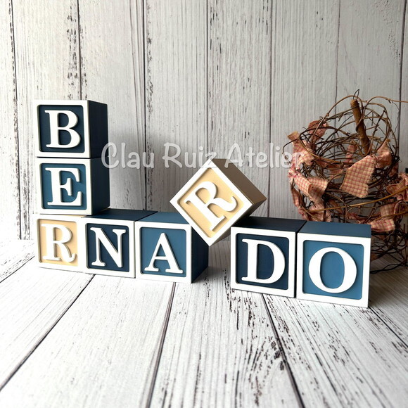 Decoração Bebê - Cubos 6x6cm Nome com Moldura
