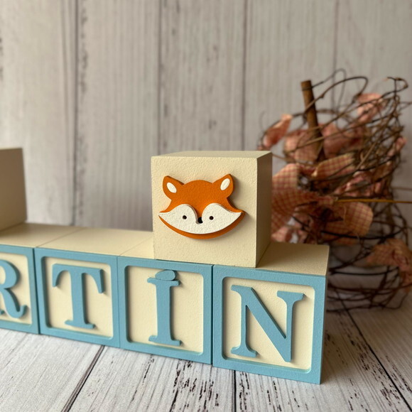 Decoração Bebê - Cubos 6x6cm Nome com Moldura Raposa