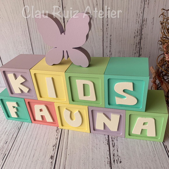 Decoração Bebê - Cubos 6x6cm Ts + Borboleta