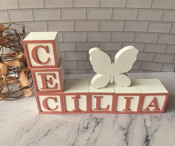 Decoração Bebê - Cubos 6x6cm Ts + Borboleta