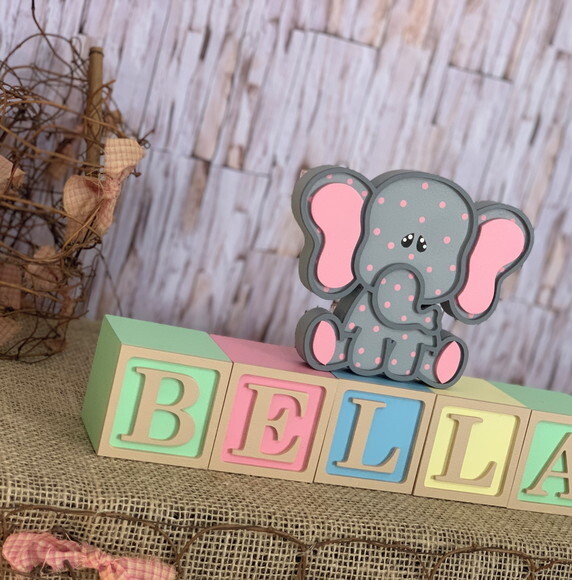 Decoração Bebê - Cubos 6x6cm Ts + Elefantinha Pi