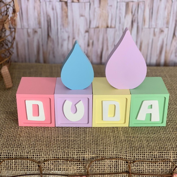 Decoração Bebê - Cubos 6x6cm Ts + Pingos de Chuva