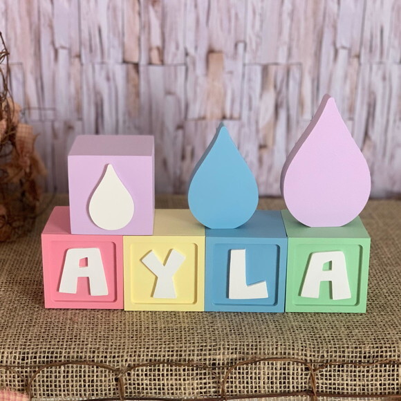 Decoração Bebê - Cubos 6x6cm Ts + Pingos de Chuva