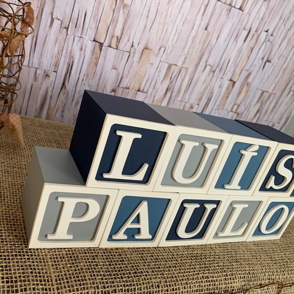 Decoração Bebê - Cubos 6x6cm Ts Nome com Moldura