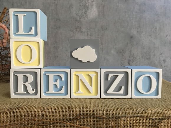 Decoração Bebê - Cubos 6x6cm Ts Nuvem