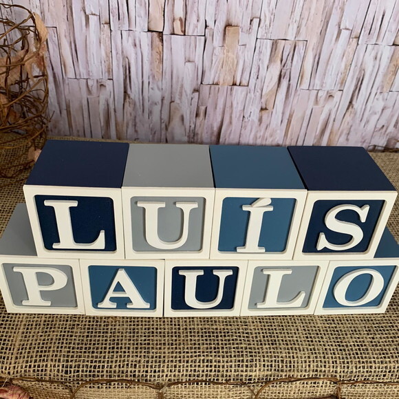 Decoração Bebê - Cubos 6x6cm Ts Nome com Moldura