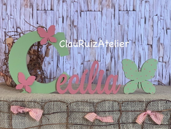 Decoração Bebê - Jardim Encantado - Nome + Borboleta de Mesa