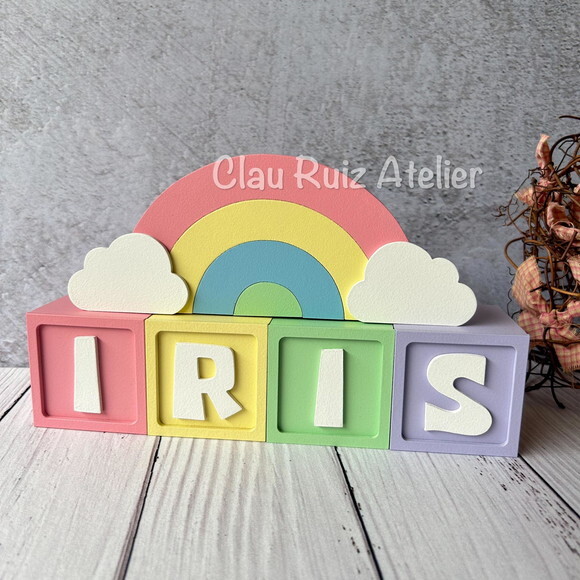 Decoração Bebê Candy Colors - Cubos 6x6cm Ts + Arco Íris.