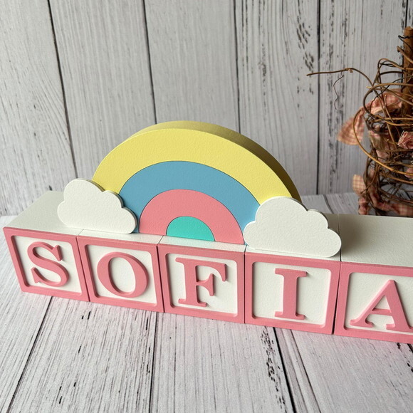 Decoração Bebê Candy Colors - Cubos 6x6cm Ts + Arco Íris.