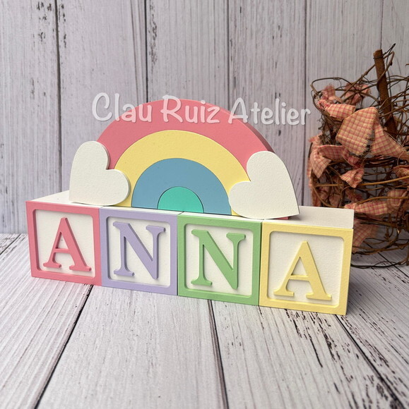 Decoração Bebê Candy Colors - Cubos 6x6cm Ts + Arco Íris.