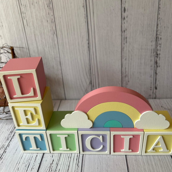 Decoração Bebê Candy Colors - Cubos 6x6cm Ts + Arco Íris.