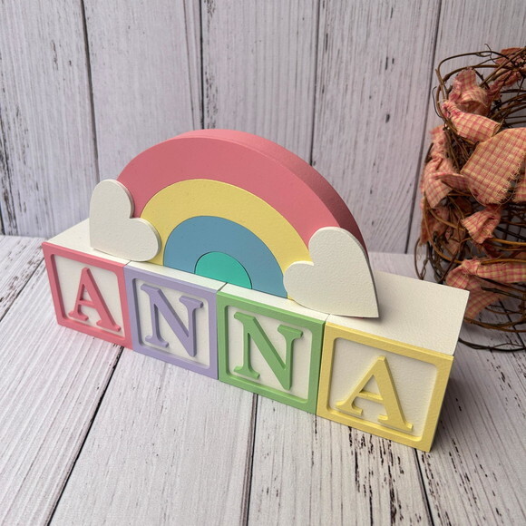 Decoração Bebê Candy Colors - Cubos 6x6cm Ts + Arco Íris.