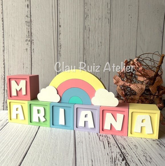 Decoração Bebê Candy Colors - Cubos 6x6cm Ts + Arco Íris.