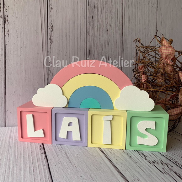 Decoração Bebê Candy Colors - Cubos 6x6cm Ts + Arco Íris.