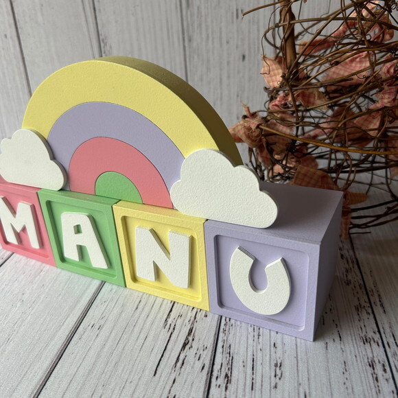Decoração Bebê Candy Colors - Cubos 6x6cm Ts + Arco Íris.