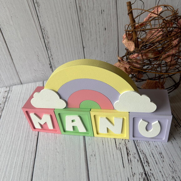 Decoração Bebê Candy Colors - Cubos 6x6cm Ts + Arco Íris.