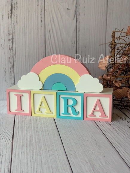 Decoração Bebê Candy Colors - Cubos 6x6cm Ts + Arco Íris.