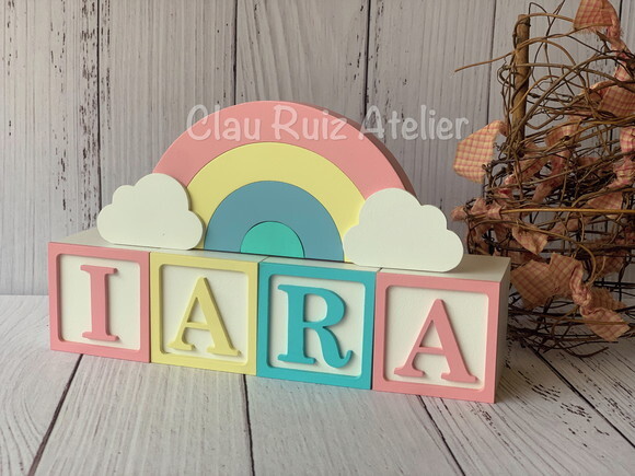 Decoração Bebê Candy Colors - Cubos 6x6cm Ts + Arco Íris.