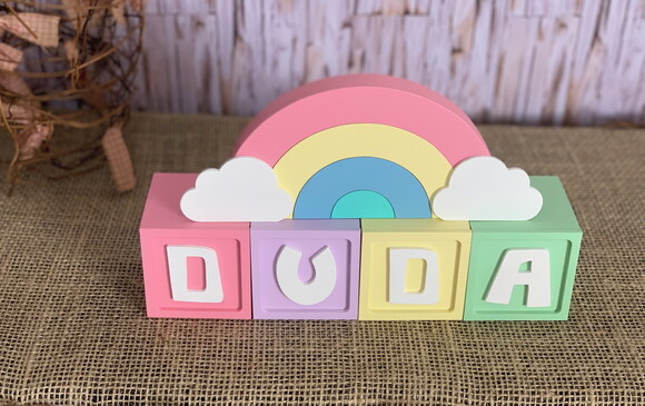 Decoração Bebê Candy Colors - Cubos 6x6cm Ts + Arco Íris.
