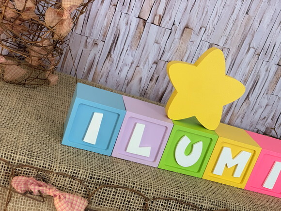Decoração Bebê Candy Colors - Cubos 6x6cm Ts + Estrela