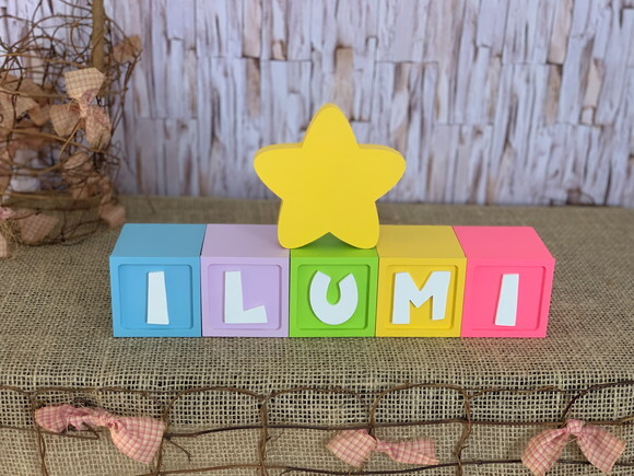 Decoração Bebê Candy Colors - Cubos 6x6cm Ts + Estrela